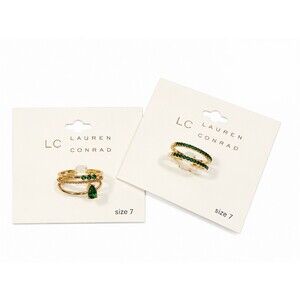2 pack LC Lauren Conrad Ring Lot cute Size 7 Gold Tone Green Stone Stackable